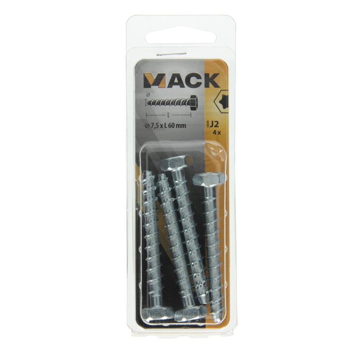 Mack 1019959 - betonschroef verzinkt 6kant 4st 7,5 x 60 mm | 5 stuks