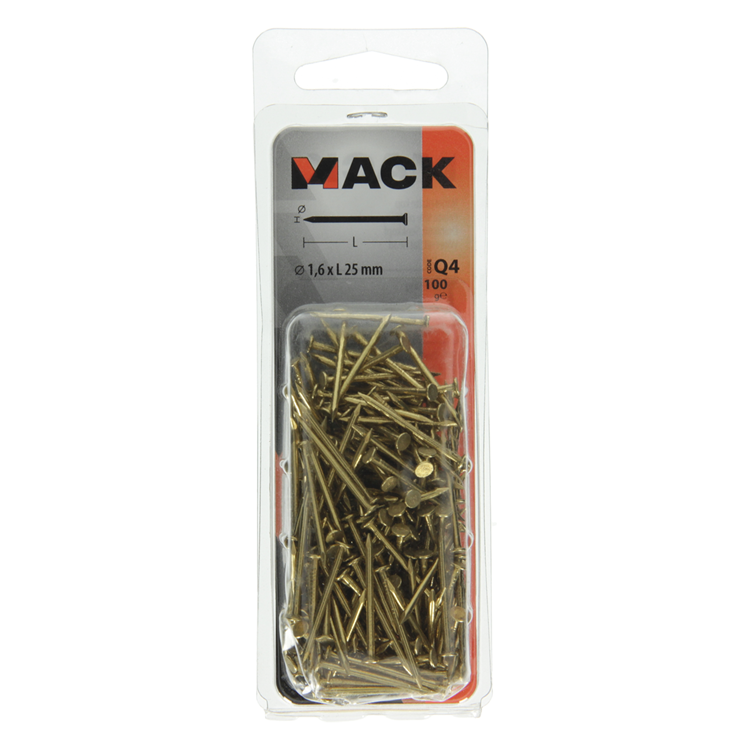 Mack 1017924 - nagel platte kop messing 100gr1,6 x 25 mm | 5 stuks