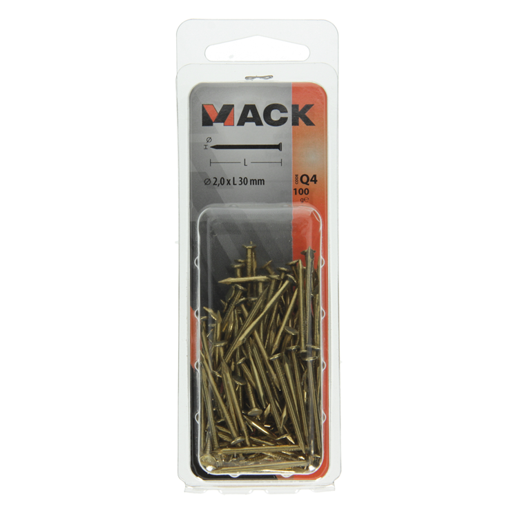 Mack 1017925 - nagel platte kop messing 100gr2,0 x 30 mm | 5 stuks