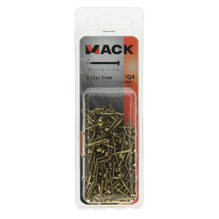 Mack 1017927 - nagel bolle kop messing 100 gr1,5 x 15 mm | 5 stuks