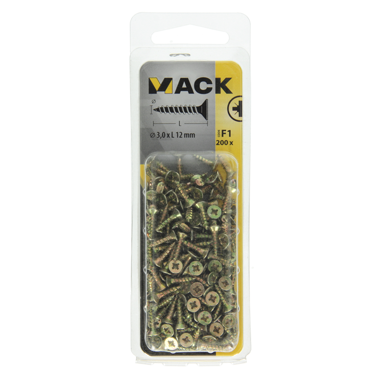 Mack 1017958 - spaanplaatschroef vz kop geelverz 200st 3,0 x 12 mm | 10 stuks