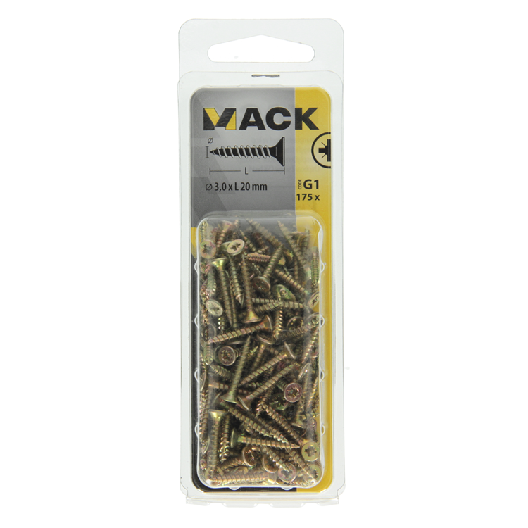 Mack 1017960 - spaanplaatschroef vz kop geelverz 175st 3,0 x 20 mm | 5 stuks