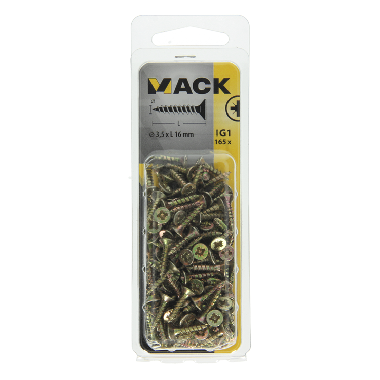 Mack 1017962 - spaanplaatschroef vz kop geelverz 165st 3,5 x 16 mm | 5 stuks