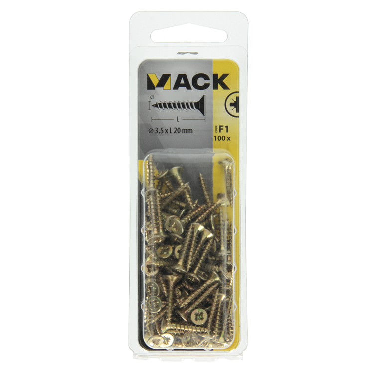 Mack 1017963 - spaanplaatschroef vz kop geelverz 100st 3,5 x 20 mm | 5 stuks