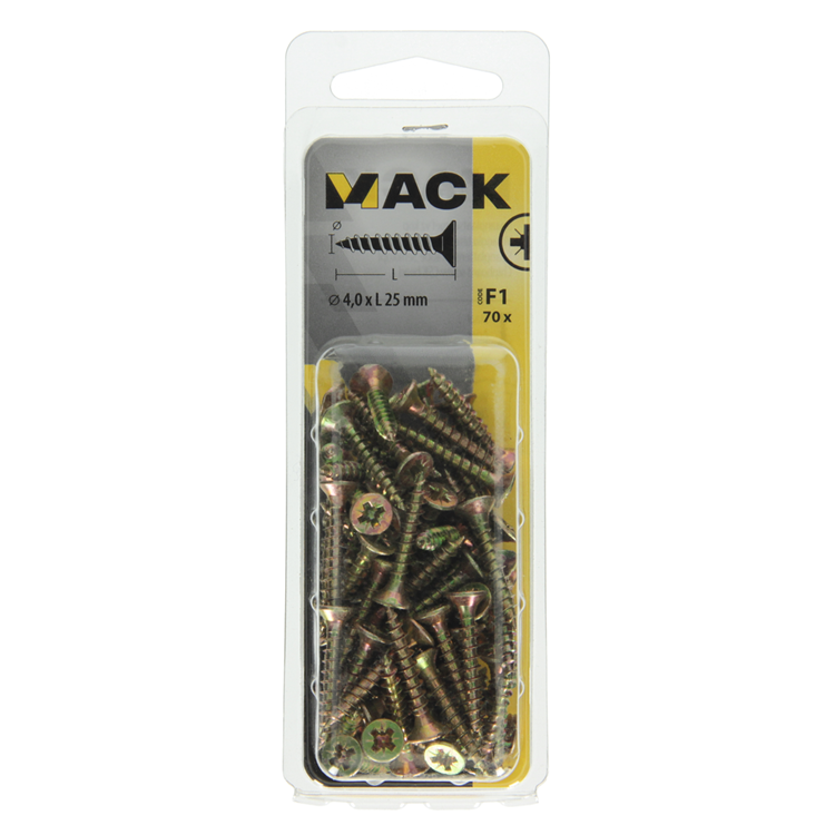 Mack 1017970 - spaanplaatschroef vz kop geelverz. 70st 4,0 x 25 mm | 5 stuks