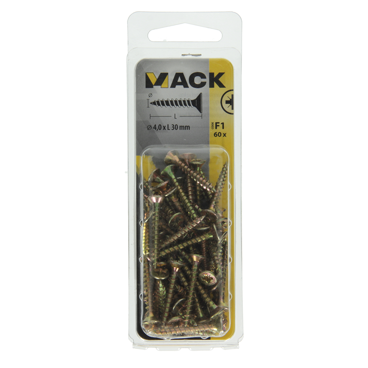 Mack 1017971 - spaanplaatschroef vz kop geelverz. 60st 4,0 x 30 mm | 5 stuks
