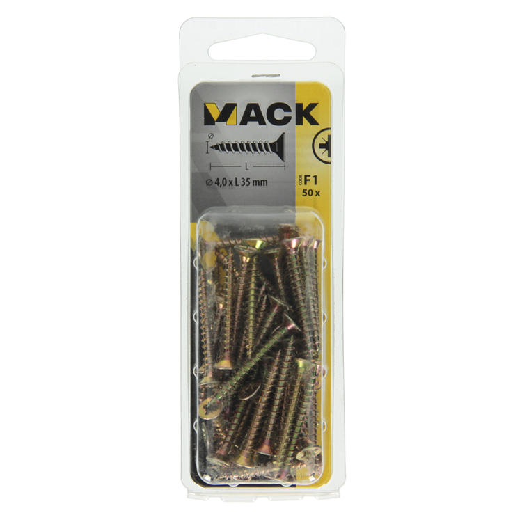 Mack 1017972 - spaanplaatschroef vz kop geelverz. 50st 4,0 x 35 mm | 5 stuks