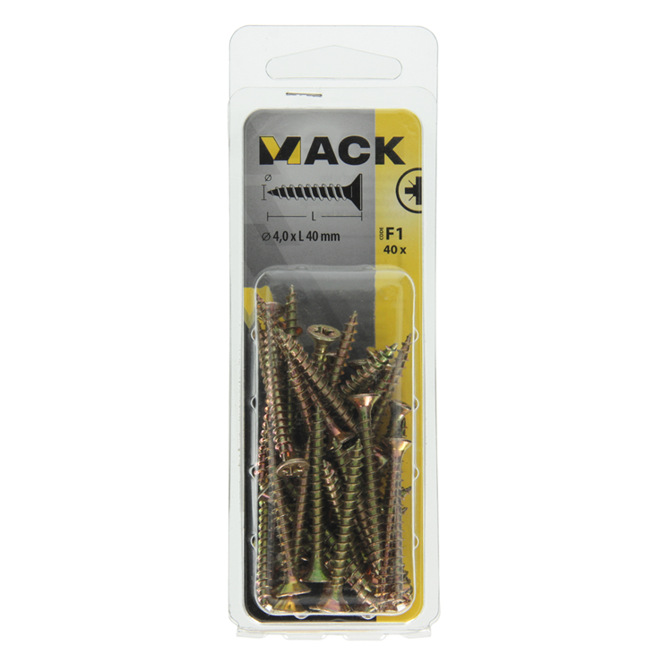 Mack 1017973 - spaanplaatschroef vz kop geelverz. 40st 4,0 x 40 mm | 5 stuks