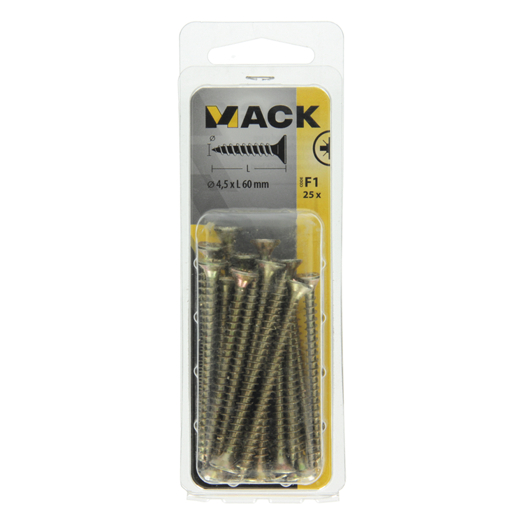 Mack 1017982 - spaanplaatschroef vz kop geelverz. 25st 4,5 x 60 mm | 5 stuks