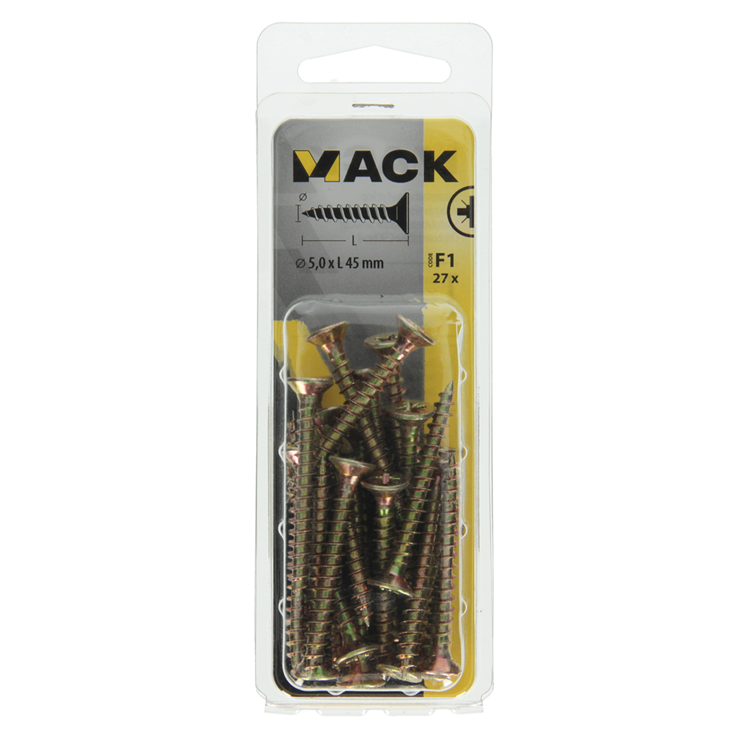 Mack 1017987 - spaanplaatschroef vz kop geelverz. 27st 5,0 x 45 mm | 5 stuks