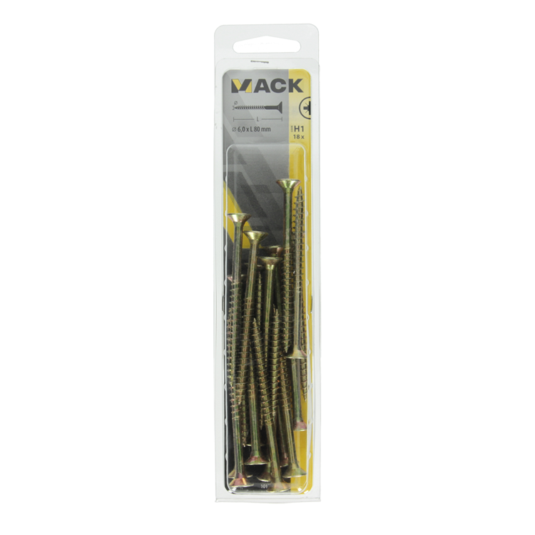 Mack 1017996 - spaanplaatschroef vz kop geelverz. 18st 6,0 x 80 mm | 5 stuks