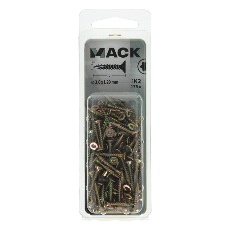 Mack 1018001 - spaanplschr.vzkop-zelfb. geelverz.175 st 3,0 x 20 mm | 5 stuks
