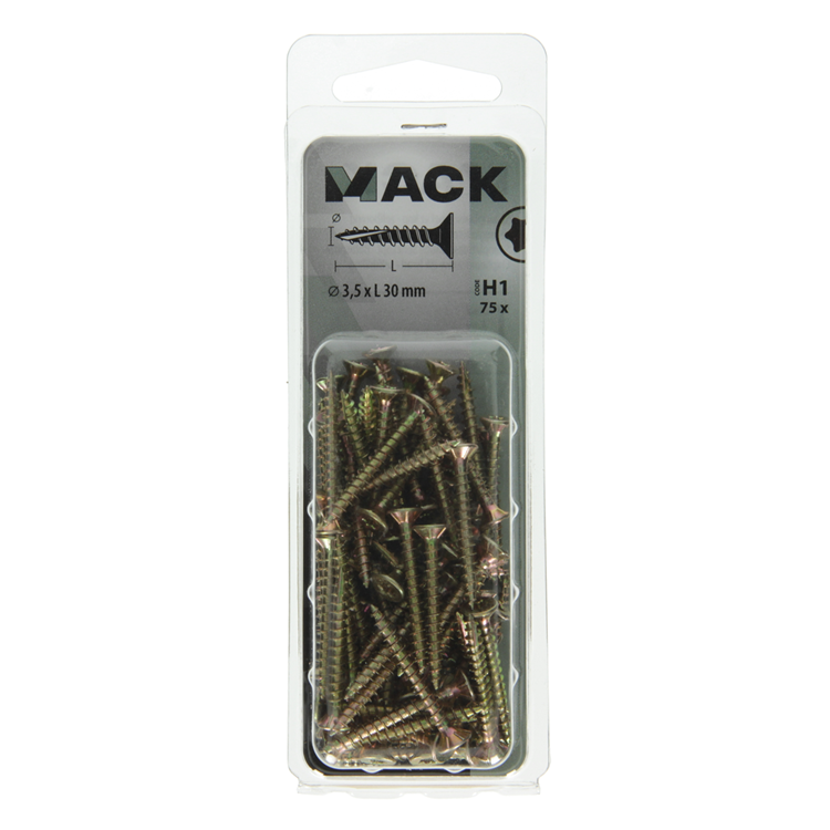 Mack 1018005 - spaanplschr.vzkop-zelfb. geelverz. 75 st 3,5 x 30 mm | 5 stuks