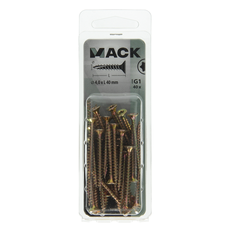 Mack 1018011 - spaanplschr.vzkop-zelfb. geelverz. 40 st 4,0 x 40 mm | 5 stuks