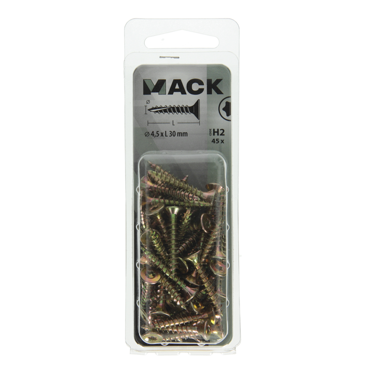 Mack 1018015 - spaanplschr.vzkop-zelfb. geelverz. 45 st 4,5 x 30 mm | 5 stuks
