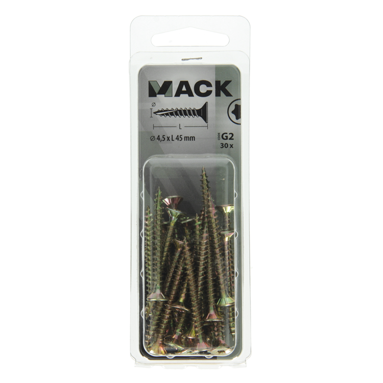 Mack 1018017 - spaanplschr.vzkop-zelfb. geelverz. 30 st 4,5 x 45 mm | 5 stuks