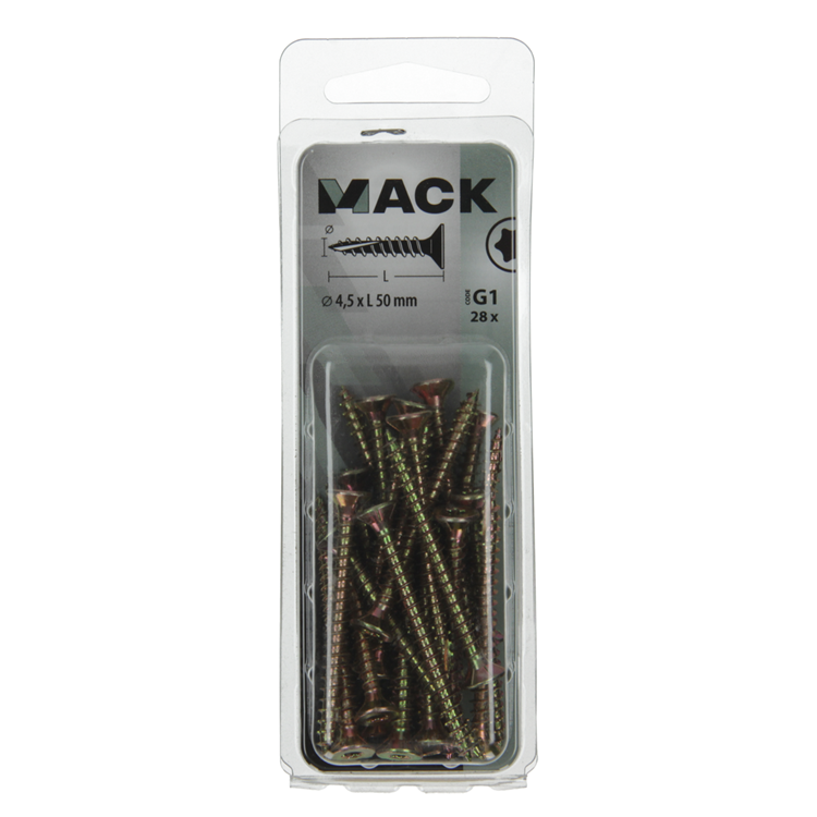 Mack 1018018 - spaanplschr.vzkop-zelfb. geelverz. 28 st 4,5 x 50 mm | 5 stuks