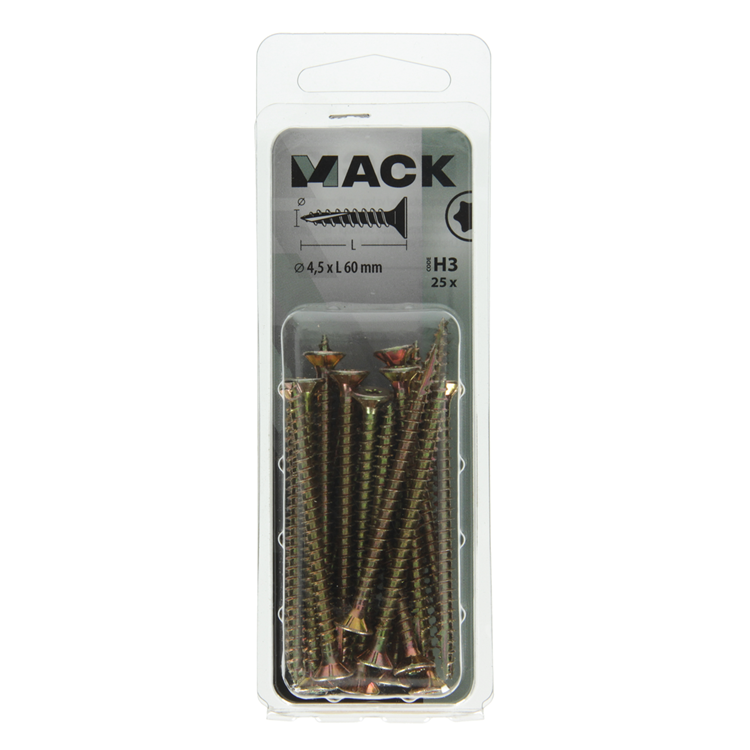 Mack 1018019 - spaanplschr.vzkop-zelfb. geelverz. 25 st 4,5 x 60 mm | 5 stuks