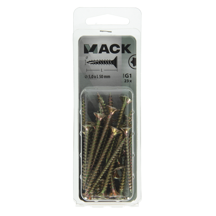 Mack 1018022 - spaanplschr.vzkop-zelfb. geelverz. 23 st 5,0 x 50 mm | 5 stuks