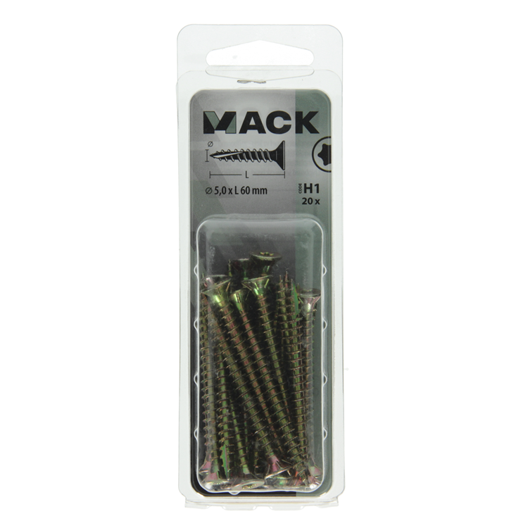 Mack 1018023 - spaanplschr.vzkop-zelfb. geelverz. 20 st 5,0 x 60 mm | 5 stuks
