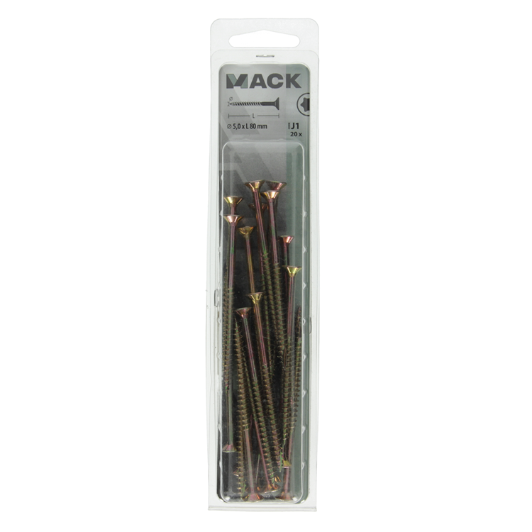 Mack 1018025 - spaanplschr.vzkop-zelfb. geelverz. 20 st 5,0 x 80 mm | 5 stuks