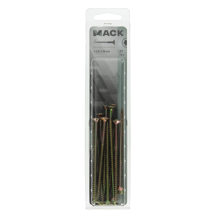 Mack 1018026 - spaanplschr.vzkop-zelfb. geelverz. 18 st 5,0 x 90 mm | 5 stuks