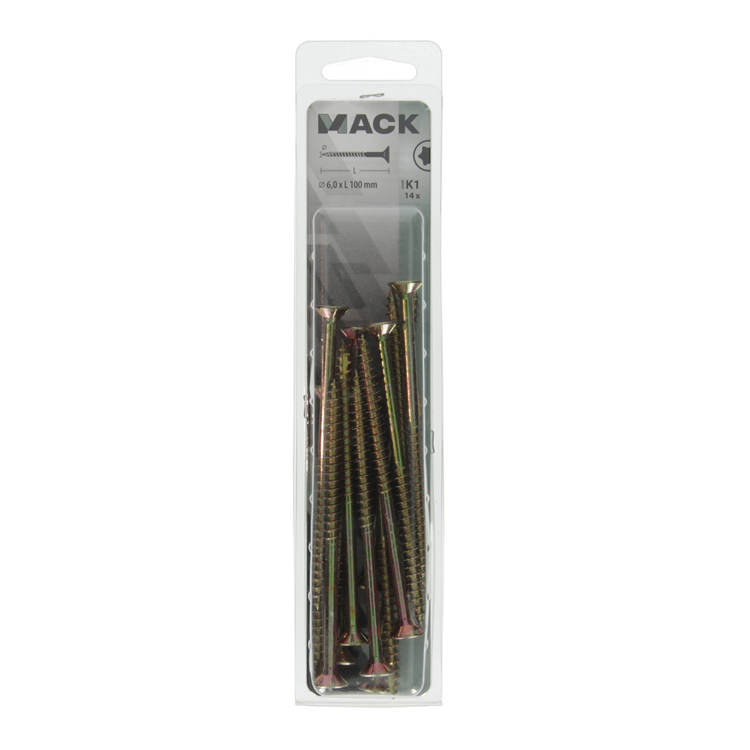 Mack 1018029 - spaanplschr.vzkop-zelfb. geelverz. 14 st 6,0 x 100 mm | 5 stuks
