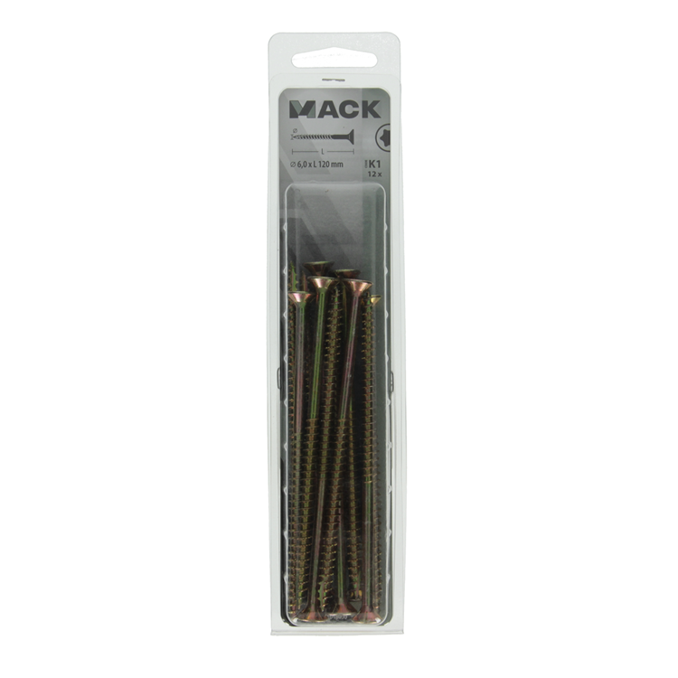 Mack 1018030 - spaanplschr.vzkop-zelfb. geelverz. 12 st 6,0 x 120 mm | 5 stuks