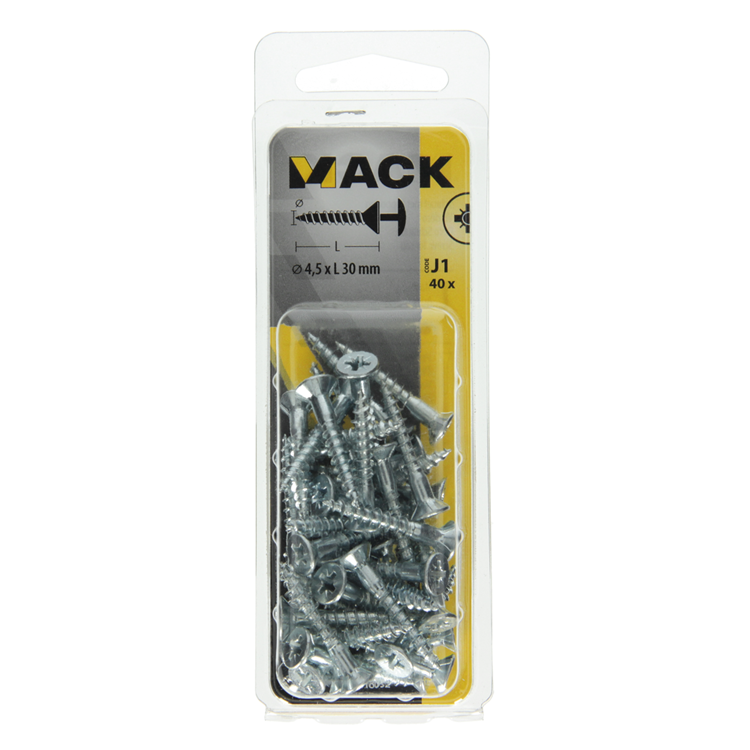 Mack 1018032 - schroef met kopboring staal verz. 40 st 4,5 x 30 mm | 5 stuks