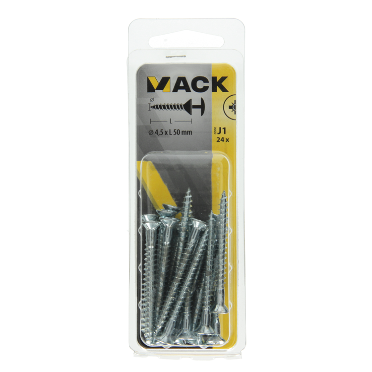 Mack 1018035 - schroef met kopboring staal verz. 24 st 4,5 x 50 mm | 5 stuks