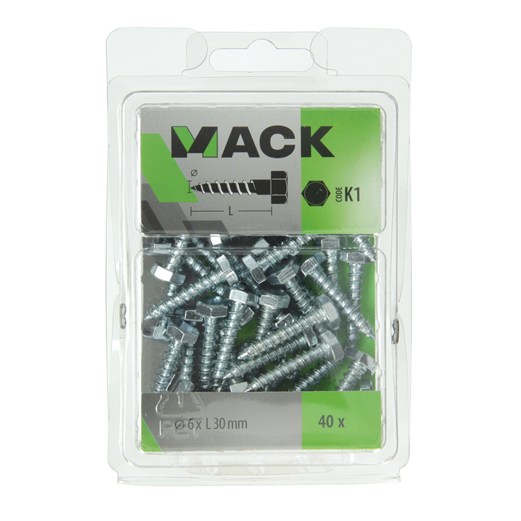 Mack 1018037 - houtdraadbout staal verzinkt 40 st 6 x 30 mm | 5 stuks