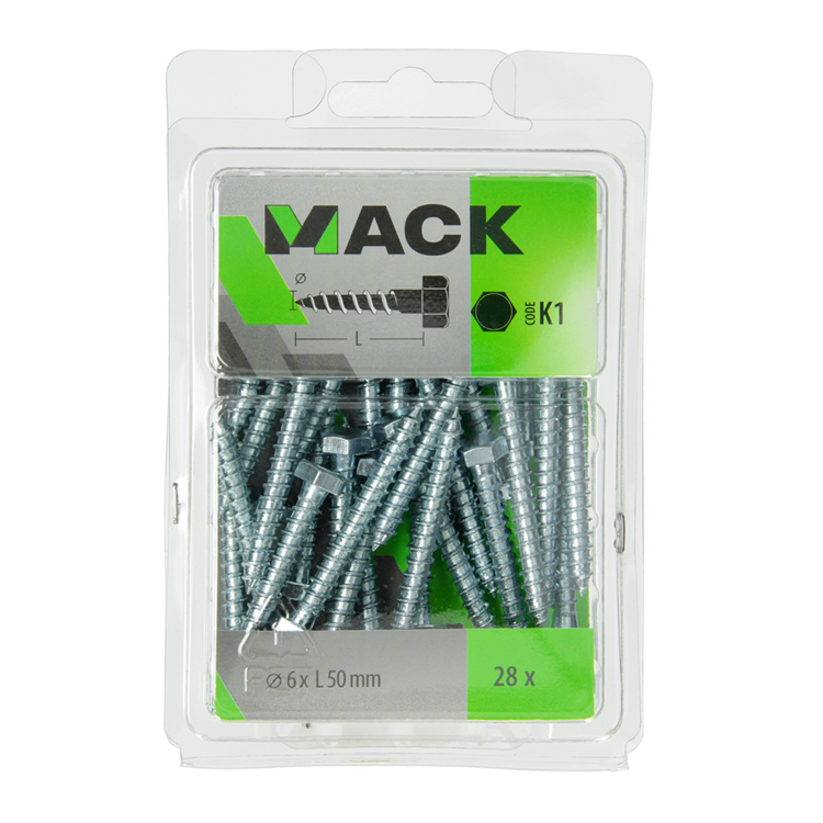 Mack 1018040 - houtdraadbout staal verzinkt 28 st 6 x 50 mm | 5 stuks