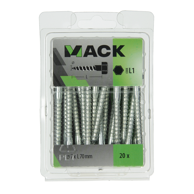 Mack 1018046 - houtdraadbout staal verzinkt 20 st 7 x 70 mm | 5 stuks