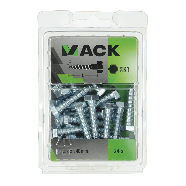 Mack 1018048 - houtdraadbout staal verzinkt 24 st 8 x 40 mm | 5 stuks