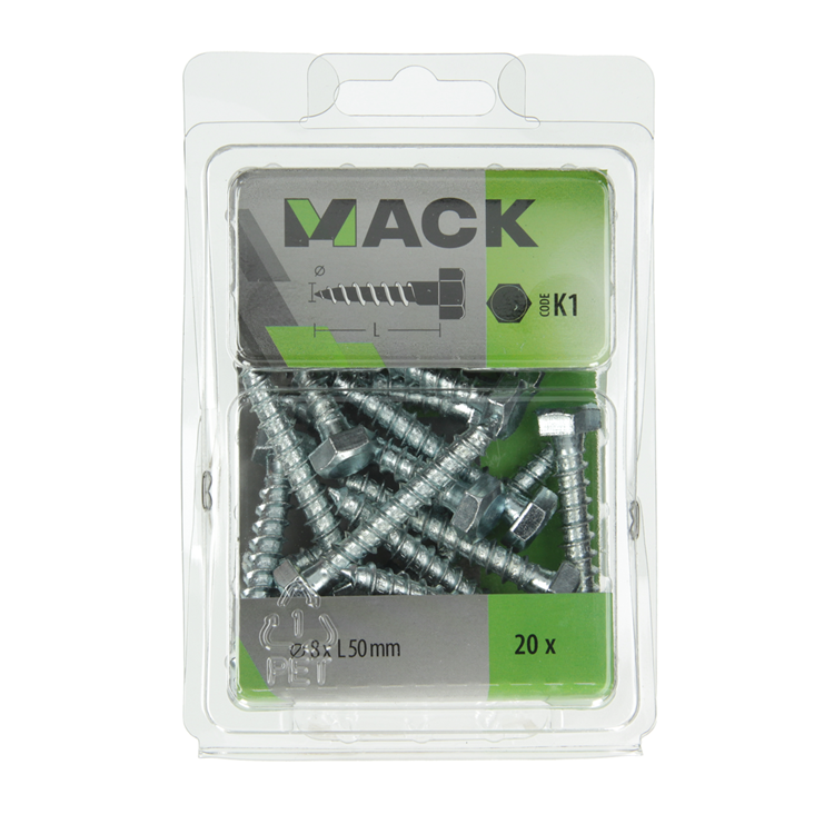 Mack 1018049 - houtdraadbout staal verzinkt 20 st 8 x 50 mm | 5 stuks