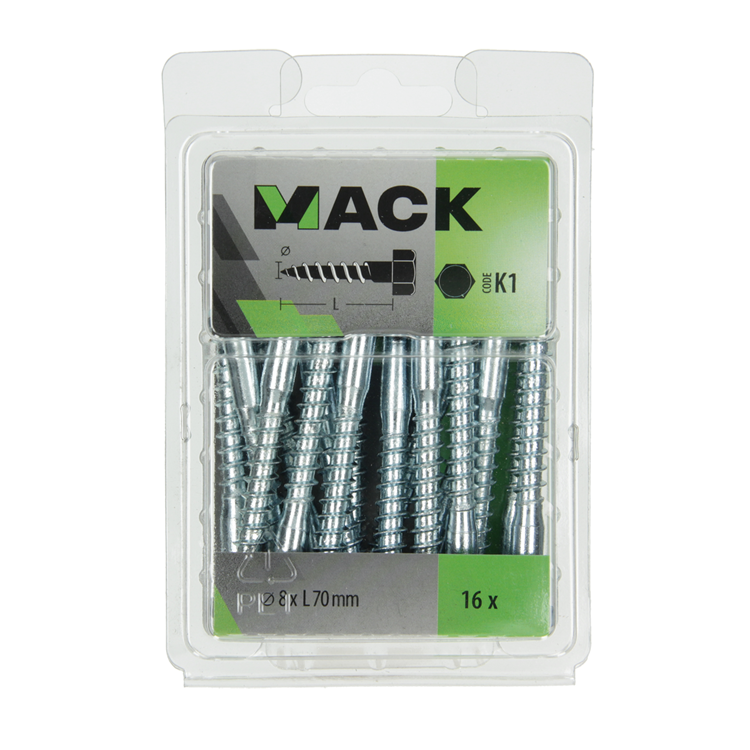 Mack 1018051 - houtdraadbout staal verzinkt 16 st 8 x 70 mm | 5 stuks