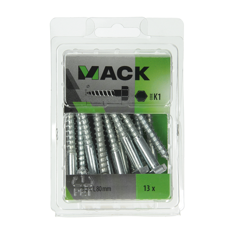 Mack 1018052 - houtdraadbout staal verzinkt 13 st 8 x 80 mm | 5 stuks