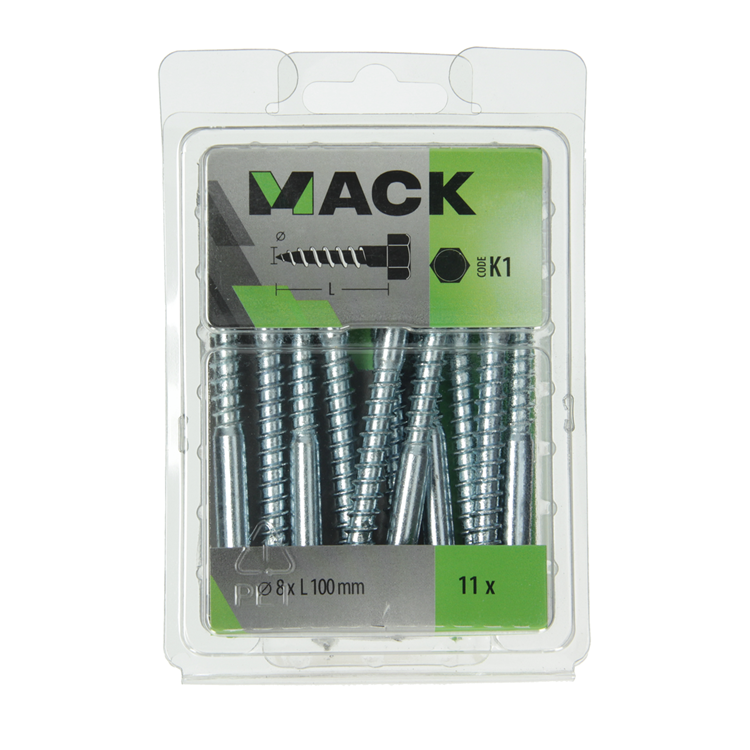 Mack 1018053 - houtdraadbout staal verzinkt 11 st 8 x 100 mm | 5 stuks