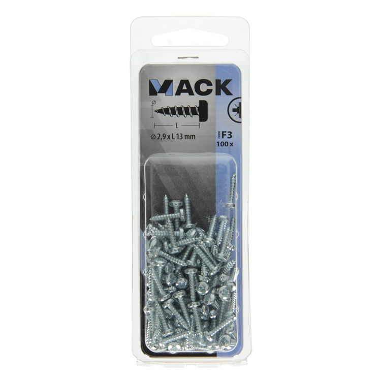 Mack 1018055 - zelftappende schroef cylkop verz.100 st 2,9 x 13 mm | 10 stuks