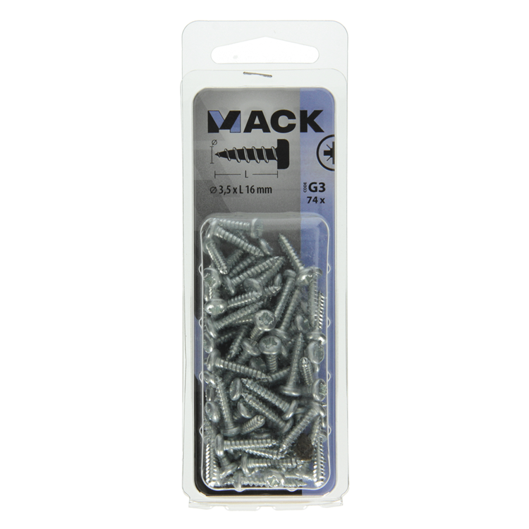Mack 1018059 - zelftappende schroef cylkop verz. 74 st 3,5 x 16 mm | 10 stuks