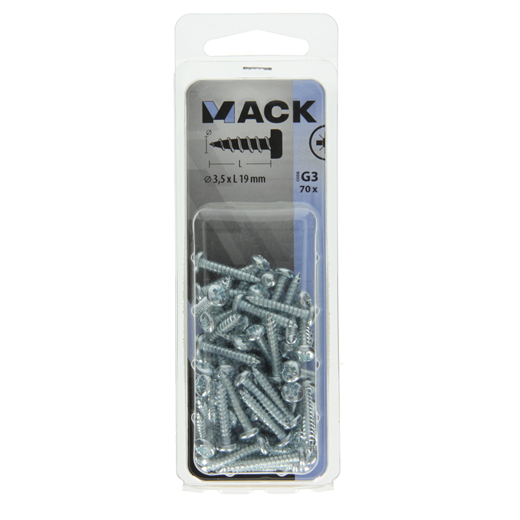Mack 1018060 - zelftappende schroef cylkop verz. 70 st 3,5 x 19 mm | 5 stuks