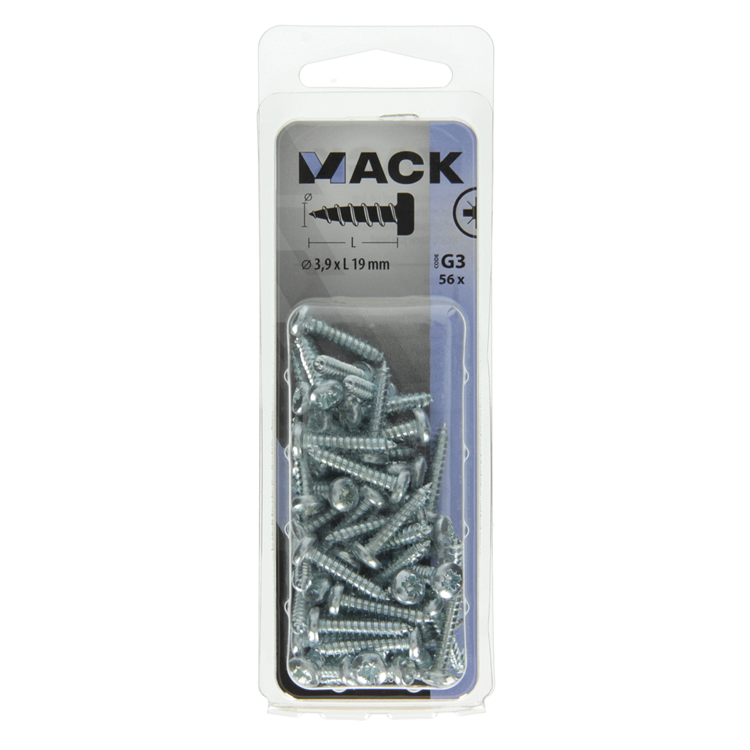 Mack 1018064 - zelftappende schroef cylkop verz. 56 st 3,9 x 19 mm | 5 stuks