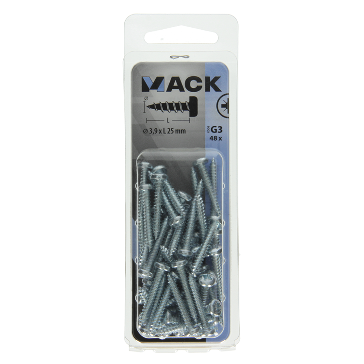 Mack 1018065 - zelftappende schroef cylkop verz. 48 st 3,9 x 25 mm | 5 stuks