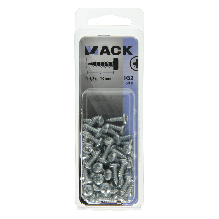 Mack 1018066 - zelftappende schroef cylkop verz. 60 st 4,2 x 13 mm | 5 stuks