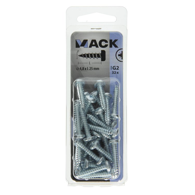 Mack 1018072 - zelftappende schroef cylkop verz. 32 st 4,8 x 25 mm | 5 stuks