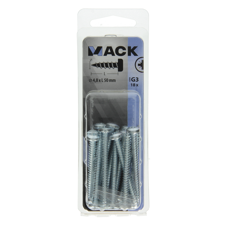 Mack 1018075 - zelftappende schroef cylkop verz. 18 st 4,8 x 50 mm | 5 stuks