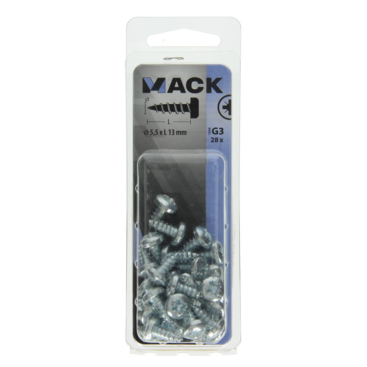 Mack 1018076 - zelftappende schroef cylkop verz. 28 st 5,5 x 13 mm | 5 stuks