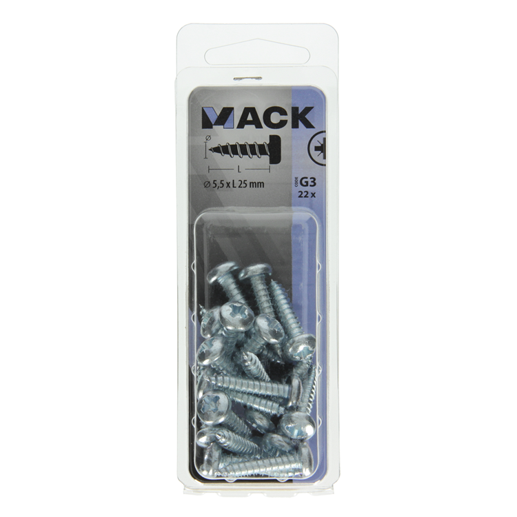 Mack 1018078 - zelftappende schroef cylkop verz. 22 st 5,5 x 25 mm | 5 stuks