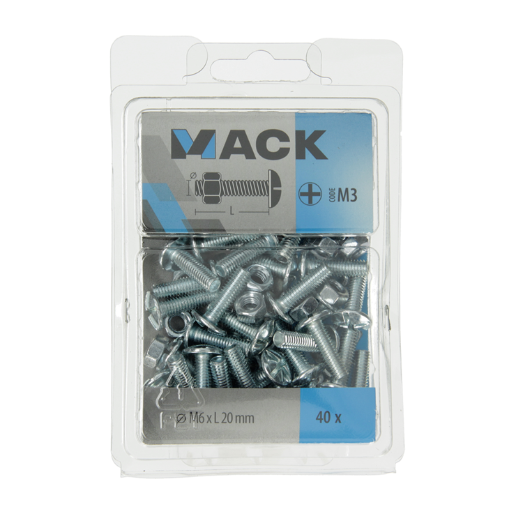 Mack 1018100 - kachelbout + moer staal verzinkt 40 st m6 x 20 mm | 5 stuks
