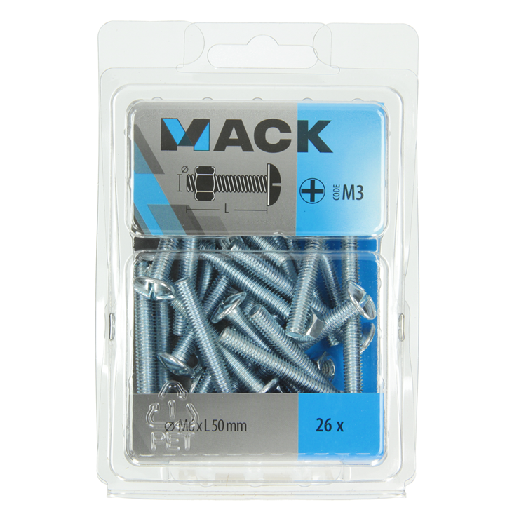 Mack 1018103 - kachelbout + moer staal verzinkt 26 st m6 x 50 mm | 5 stuks